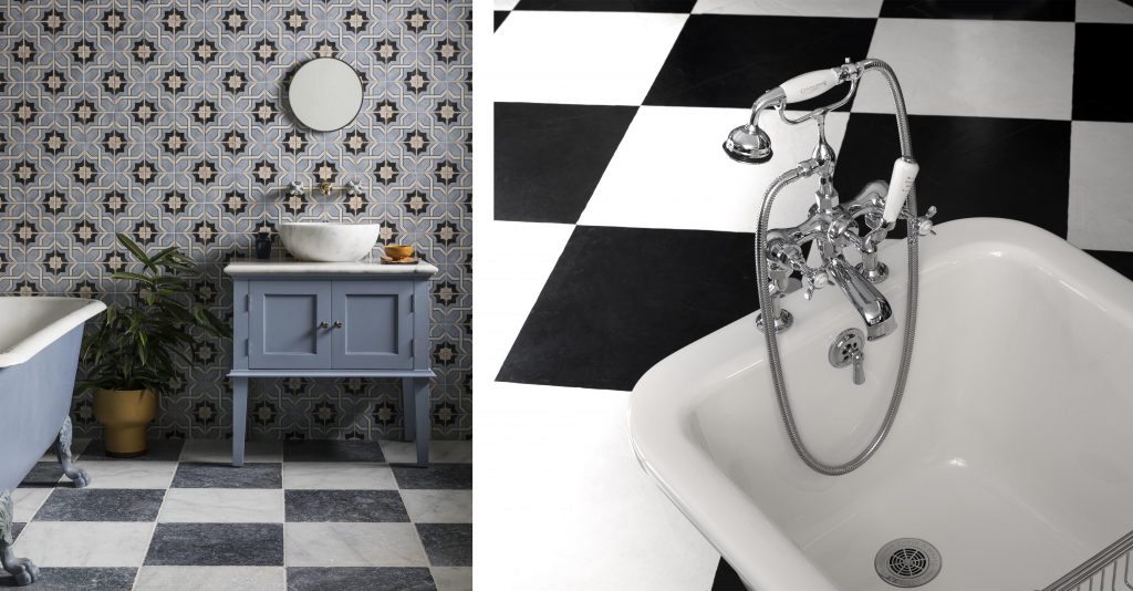 Checkerboard floor tiles natural stone monochrome mandarin stone czech and speake